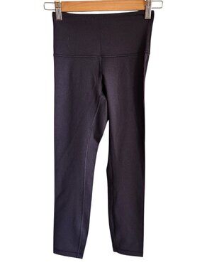 Lululemon Wunder Train High Rise Ribbed Crop 23" 2 Black Gym Workout Running